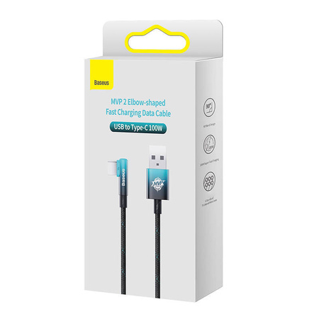 KABEL USB DO USB-C KĄTOWY BASEUS ELBOW 2M 100W (CZARNO-NIEBIESKI)