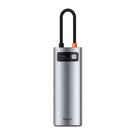 HUB 7W1 BASEUS GLEAM, USB-C DO 1X HDMI4K 60HZ + 3X USB3.0 + 1X PD + 1X SD/TF (SZARY)
