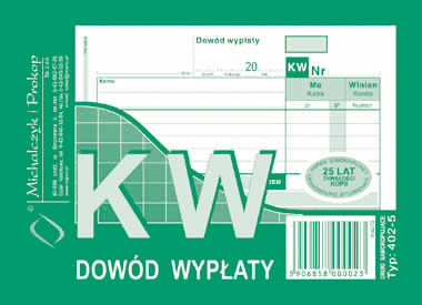 DRUK AKCYDENSOWY KW KASA WYPŁACI A6 MICHALCZYK I PROKOP WIELOKOPIA 80 KART. 