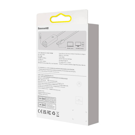 ADAPTER SIECIOWY BASEUS LITE SERIES USB DO RJ45, 100MBPS (BIAŁY)