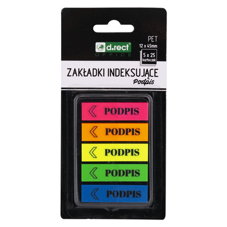 ZAKŁADKI INDEKSUJĄCE FOLIOWE 12X45MM D.RECT PODPIS 5X25SZT