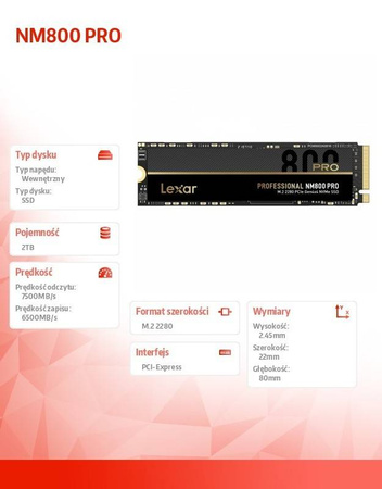 LEXAR DYSK SSD NM800 PRO 2TB NVME M.2 2280 7500/6500MB/S