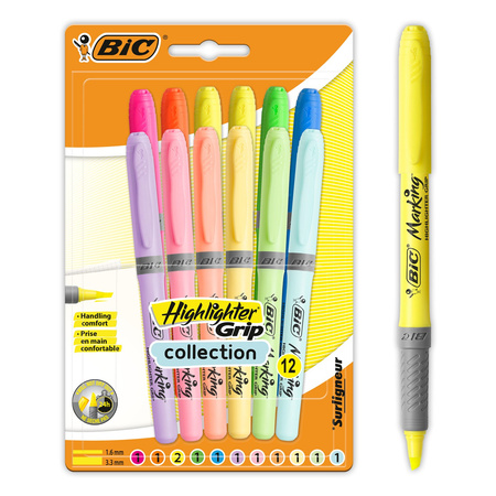 ZAKREŚLACZ BIC HIGHLIGHTER GRIP PASTEL 992562 MIX*12 1.6-3.3MM 12SZT
