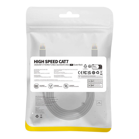 KABEL SIECIOWY BASEUS HIGH SPEED, ETHERNET RJ45, 10 GB, CAT.7, 2M (CZARNY)