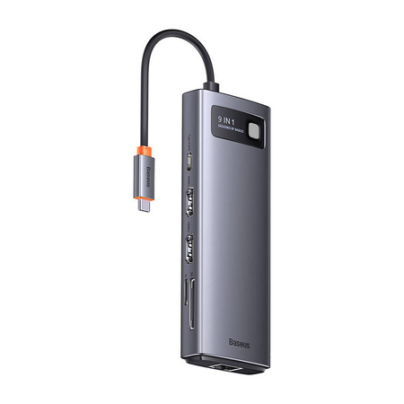 HUB 9W1 BASEUS METAL GLEAM SERIES, USB-C DO 2X USB 3.0 + 2X HDMI + USB 2.0 + USB-C PD + ETHERNET RJ45 + MICROSD/SD