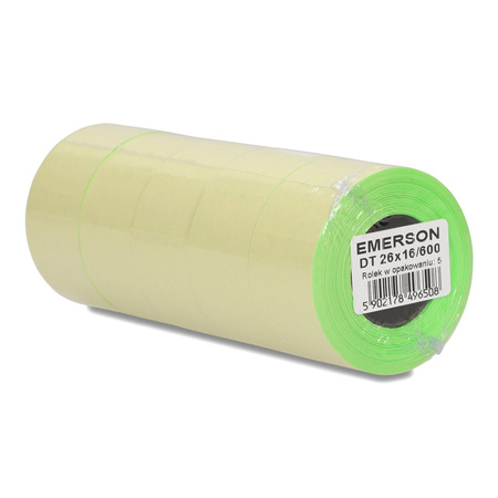 ETYKIETY SAMOPRZYLEPNE 26X16MM DO METKOWNIC EMERSON ZIELONE 5ROLEK*600SZT