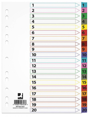 PRZEKŁADKI 1-20 A4 Q-CONNECT MYLAR MIX KOLORÓW KARTON 170G/M² 20KART