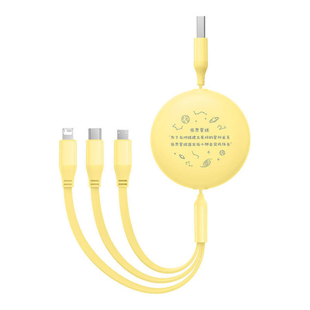 KABEL ŁADOWANIA 3W1 BASEUS USB DO USB-C, USB-M, LIGHTNING 3,5A, 1,1M (ŻÓŁTY)