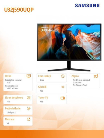 SAMSUNG MONITOR 31,5 CALA LU32J590UQPXEN VA 3840X2160 UHD 16:9 2XHDMI/1XDP 4 MS (GTG) PŁASKI 2 LATA D2D