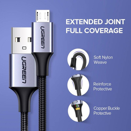 Kabel USB do Micro USB UGREEN US290 QC 3.0 2.4A 0.25m (czarny)