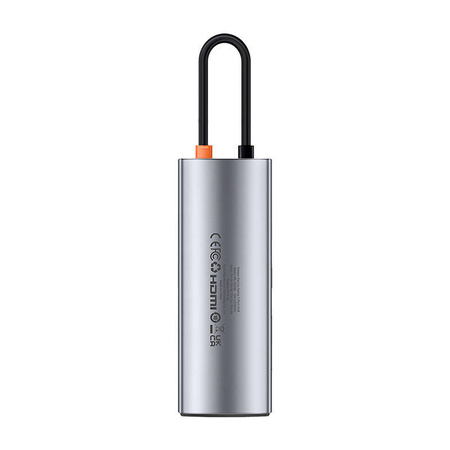 HUB 7W1 BASEUS GLEAM, USB-C DO 1X HDMI4K 60HZ + 3X USB3.0 + 1X PD + 1X SD/TF (SZARY)