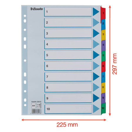 PRZEKŁADKI 1-10 A4 ESSELTE MYLAR 100161 MIX KARTON 160G