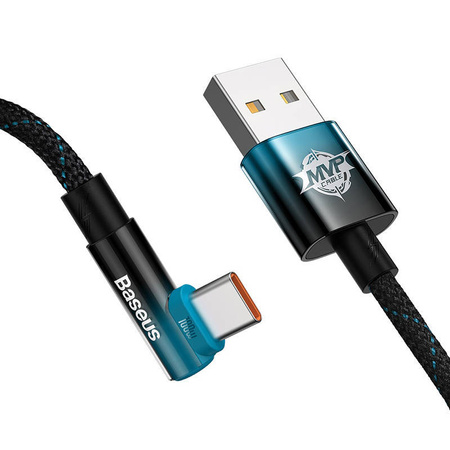 KABEL USB DO USB-C KĄTOWY BASEUS ELBOW 2M 100W (CZARNO-NIEBIESKI)