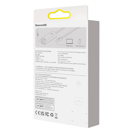 ADAPTER SIECIOWY BASEUS LITE SERIES USB-C DO RJ45 (BIAŁY)