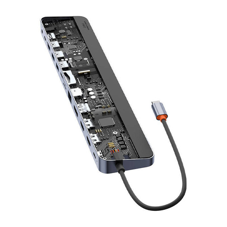 HUB 12W1 BASEUS ELITEJOY GEN2 SERIES USB-C DO 2XHDMI+ 3XUSB 3.0+ PD+ DP+ SD/TF+ RJ45+TYPE-C+ 3.5MM (CIEMNY SZARY)
