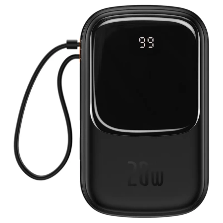 Powerbank Baseus Qpow PRO z kablem Lightning, portem USB-C i USB, 20000mAh, 20W (czarny)