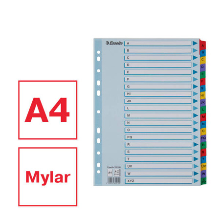 PRZEKŁADKI A-Z A4 ESSELTE MYLAR 100166 MIX KARTON 160G