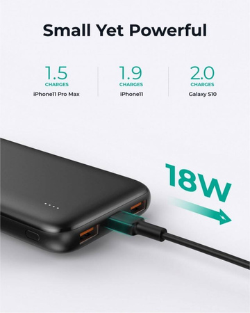 AUKEY PB-N73S ULTRASZYBKI POWER BANK | 10000 MAH | 4XUSB | QUICK CHARGE 3.0 | POWER DELIVERY 3.0 | 18W | LED | KABEL USB-C