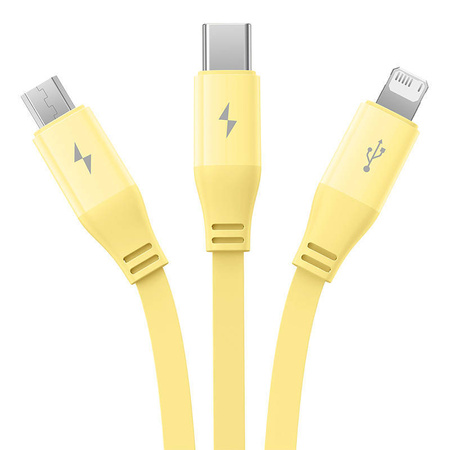 KABEL ŁADOWANIA 3W1 BASEUS USB DO USB-C, USB-M, LIGHTNING 3,5A, 1,1M (ŻÓŁTY)