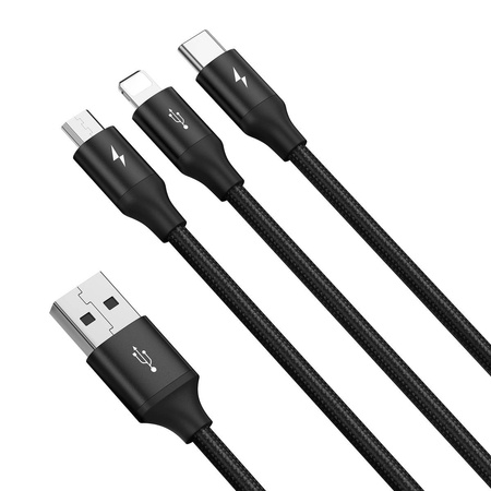 KABEL USB 3W1 BASEUS RAPID SERIES, USB DO MICRO USB / USB-C / LIGHTNING, 3.5A, 1.2M (CZARNY)