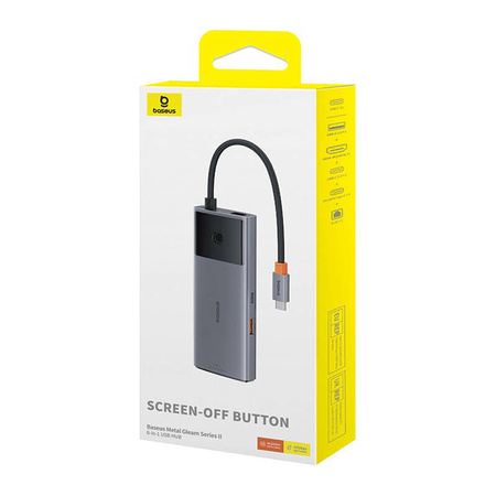 HUB 6W1 BASEUS METAL GLEAM 2 SERIES, USB-C DO 2XUSB 3.0 +USB-C + HDMI + USB-C PD + ETHERNET RJ45