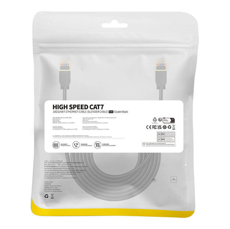 KABEL SIECIOWY BASEUS HIGH SPEED, ETHERNET RJ45, 10 GB, CAT.7, 5M (CZARNY)