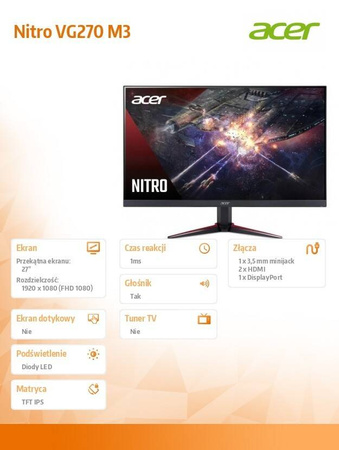 ACER MONITOR 27 CALI NITRO VG270M3BMIIPX FHD/IPS/180HZ