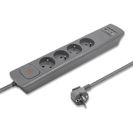 QOLTEC LISTWA ANTYPRZEPIĘCIOWA | 4 GNIAZDA | 2XUSB | 1.8M | SZARA