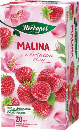 HERBATA MALINA Z KWIATEM RÓŻY HERBAPOL ZIOŁOWO-OWOCOWA 20 TOREBEK