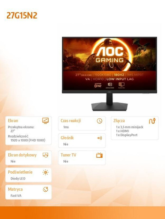 AOC MONITOR 27G15N2 27 CALI FAST VA 180HZ HDMI DP