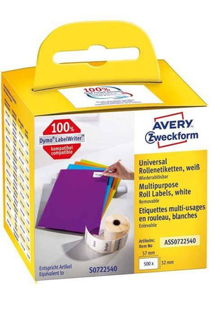 ETYKIETY SAMOPRZYLEPNE 32X57MM USUWALNE, W ROLCE DO DRUK. TERM. ASS0722540 BIAŁE 500 SZT