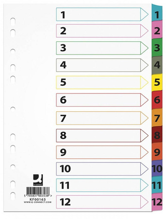 PRZEKŁADKI 1-12 A4 Q-CONNECT MYLAR MIX KOLORÓW KARTON 170G/M² 12KART