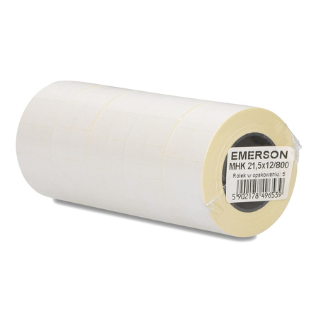 ETYKIETY SAMOPRZYLEPNE 21,5X12MM DO METKOWNIC EMERSON BIAŁE 5ROLEK*800SZT