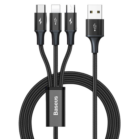 KABEL USB 3W1 BASEUS RAPID SERIES, USB DO MICRO USB / USB-C / LIGHTNING, 3.5A, 1.2M (CZARNY)