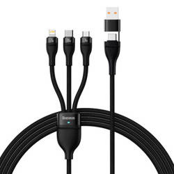 Kabel USB 3w1 Baseus Flash Series 2, USB-C + micro USB + Lightning, 100W, 1.2m (czarny)