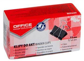 KLIPY 15MM OFFICE PRODUCTS CZARNE 12SZT