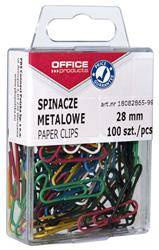 SPINACZE OKRĄGŁE 28MM OFFICE PRODUCTS MIX KOLORÓW METALOWE POWLEKANE W ZAWIESZANYM POJEMNIKU PLASTIKOWYM 100SZT.