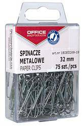 SPINACZE METALOWE 32MM OFFICE PRODUCTS SREBRNE 75SZT.