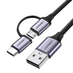 KABEL USB 2W1 UGREEN 	US177 TYPE-C / MICRO USB, QC 3.0, 1M (CZARNY)