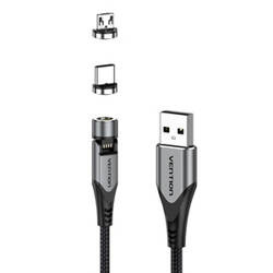 MAGNETYCZNY KABEL 2W1 USB DO USB-C/MICRO USB VENTION CQXHD 3A 0.5M (SZARY)