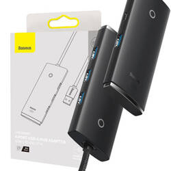 HUB 4W1 BASEUS LITE SERIES USB DO 4X USB 3.0 25CM (CZARNY)