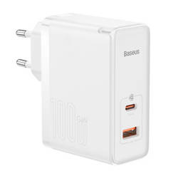 Ładowarka sieciowa Baseus GaN5 Pro, USB-C + USB, 100W + kabel (biała)