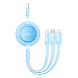 Kabel USB 3w1 Baseus Bright Mirror 2, micro USB / Lightning / USB-C, płaski, 3.5A, 1.1m (błękitny)