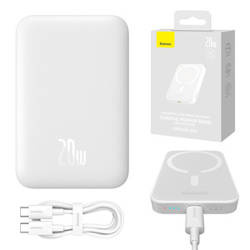 POWERBANK MAGNETYCZNY BASEUS MAGNETIC MINI, 6000MAH, USB-C 20W MAGSAFE (BIAŁY)