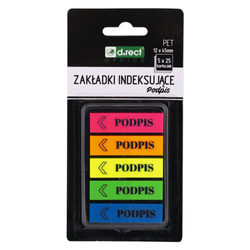 ZAKŁADKI INDEKSUJĄCE FOLIOWE 12X45MM D.RECT PODPIS 5X25SZT