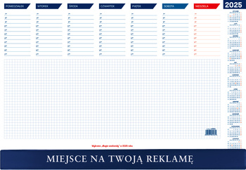 BIUWAR  470 X 320 MM TYGODNIOWY WOKÓŁ NAS ROK 2025 MAŁY KB052B. LISTWA PCV GRANATOWA