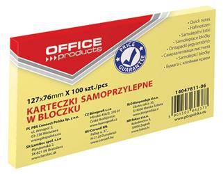 KARTECZKI SAMOPRZYLEPNE 127X76MM OFFICE PRODUCTS PASTELOWE JASNO ŻÓŁTE 100KART