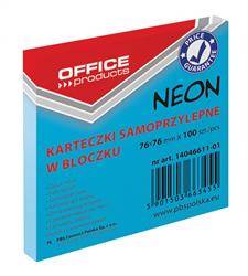 KARTECZKI SAMOPRZYLEPNE 76X76MM OFFICE PRODUCTS NEONOWE NIEBIESKIE 100KART