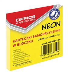 KARTECZKI SAMOPRZYLEPNE 76X76MM OFFICE PRODUCTS NEONOWE ŻÓŁTE 100KART