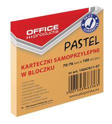 KARTECZKI SAMOPRZYLEPNE 76X76MM OFFICE PRODUCTS PASTELOWE POMARAŃCZOWE 100KART